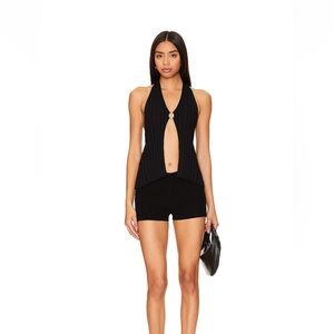 Superdown Black Ribbed Camisole with Ring Detail
